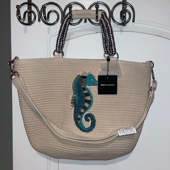 New! America & Beyond Sea Horse Embellished Large Jute Shoulder Tote Bag⚓️🌊 NWT - Picture 9 of 9